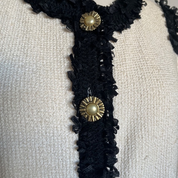St. John Collection Cream Black Applique Knit Crepe Evening Dress Jacket‎ Blazer - Picture 3 of 12